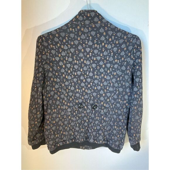 Black Quilted Floral Zip Up Bomber Jacket, M - Picture 8 of 15